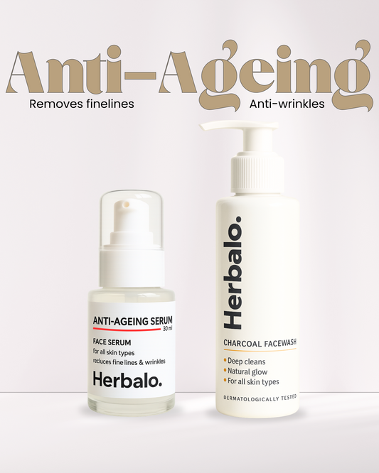 Herbalo – Skincare Combo for Youthful Glow & Deep Cleansing | Anti-Ageing Serum + Charcoal Facewash
